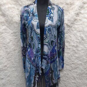 Desigual Women's Blue Floral Boho Open Front Cardigan Size M